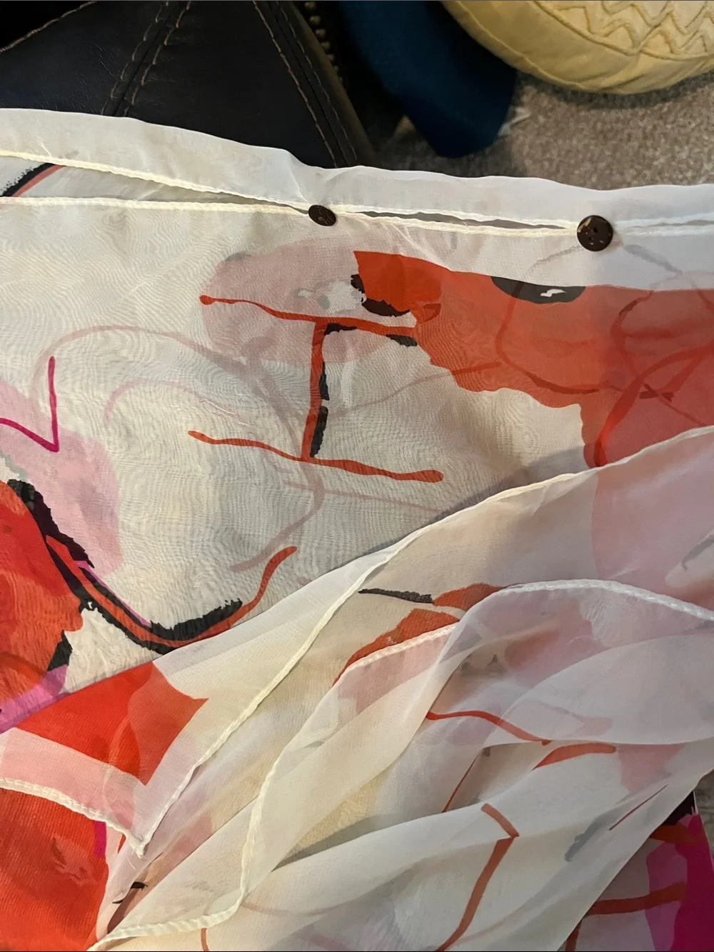 Source Unknown Sheer Floral Scarf in White, Coral and Pink